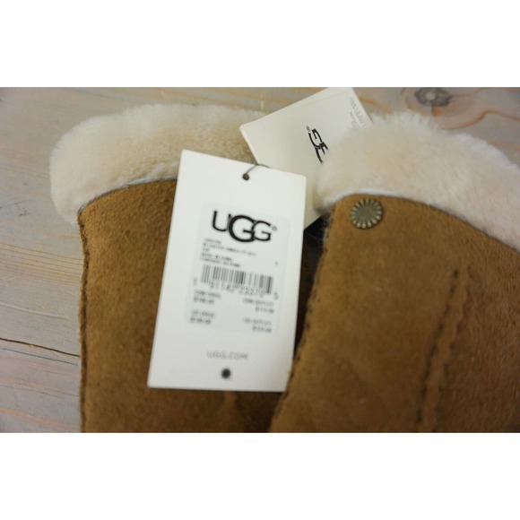 UGG CARTER SINGLE POINT CHESTNUT SUEDE SHEEPSKIN GLOVES WOMENS SMALL NWT - Picture 8 of 12